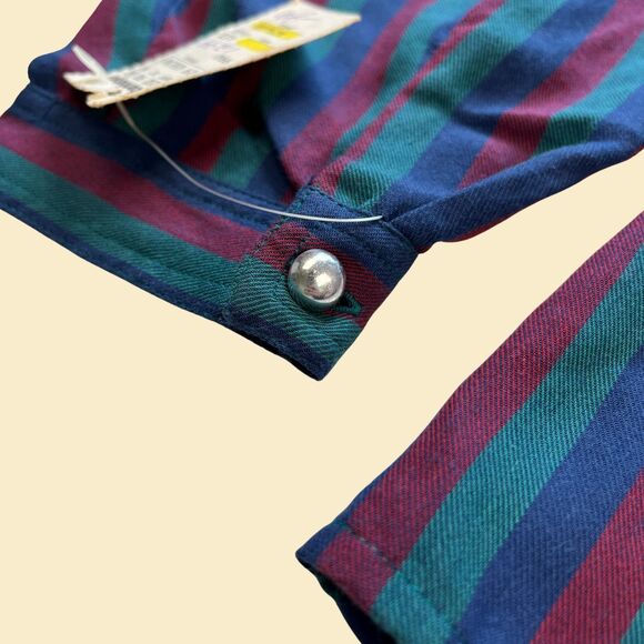 Vintage 70s/80s blouse by Bon Jour, long sleeve 1970s size 38 purple/teal shirt - Picture 3 of 9